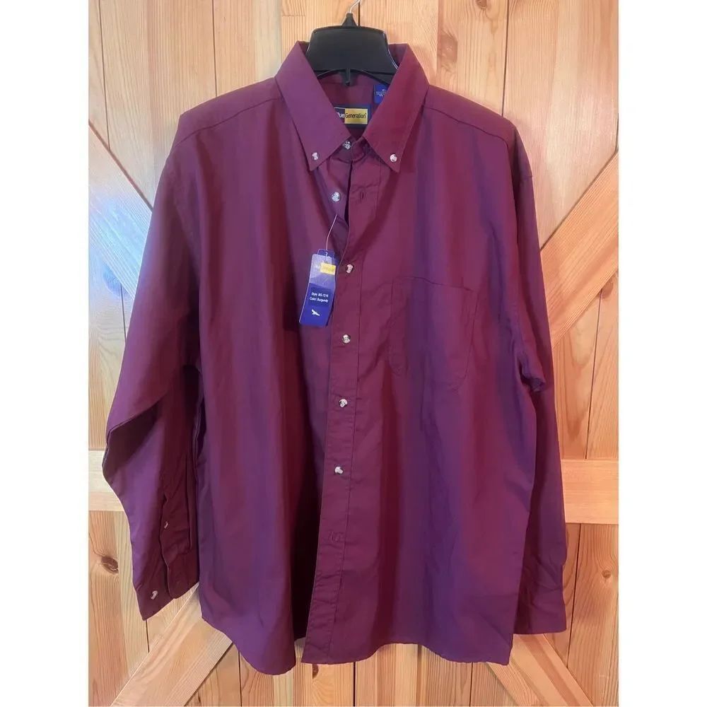 Blue Generation Shirt XL Burgundy Long Sleeve Button Up Casual Workwear Mens (1